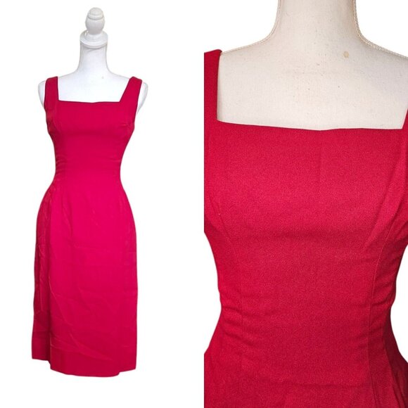 Vintage‎ 50s Womens Size 4 Red Sheath Dress Square Neckline Sleeveless Cocktail - Picture 1 of 11